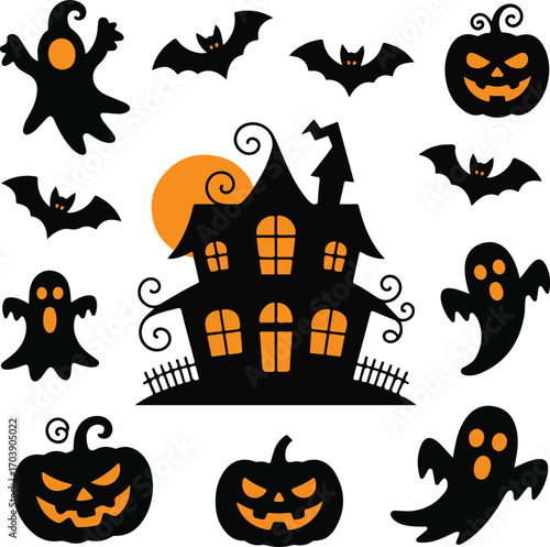 set of silhouette halloween icons
