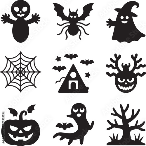 set of silhouette halloween icons