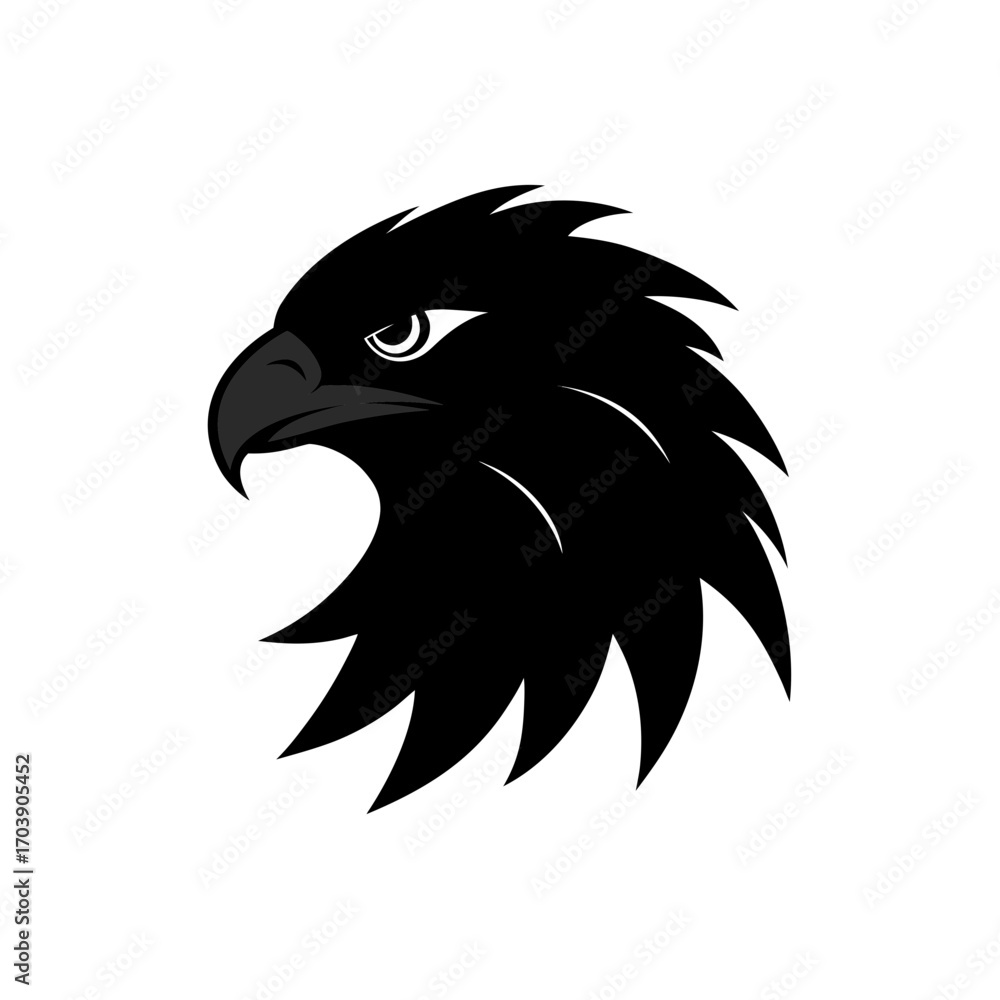 Obraz premium Black eagle head profile on transparent background silhouette