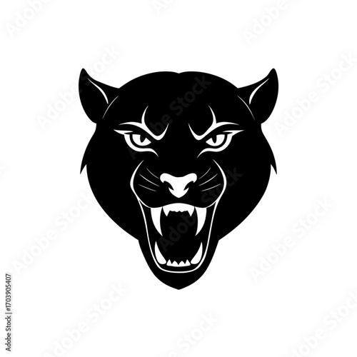 Black panther roaring face on transparent background silhouette