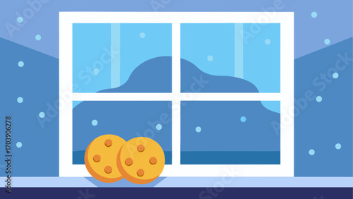 Cozy window scene with cookies and snowflakes