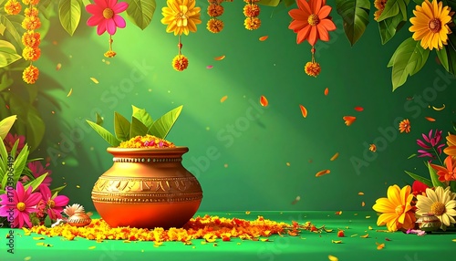 Floral arrangement with golden pot