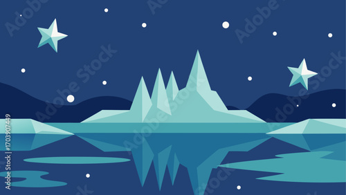 Geometric iceberg reflection under a starry night sky