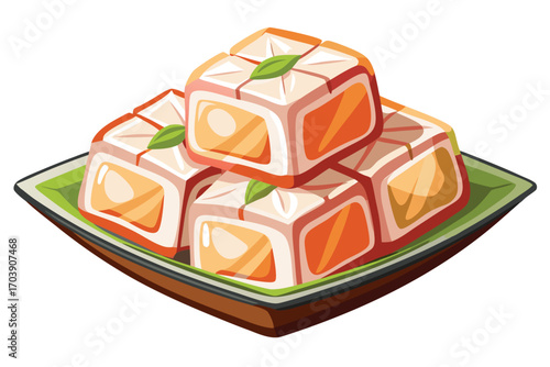 Colorful Turkish Delight Cubes Stacked on a Square Plate Sweet and Sugary Confectionery Ready to Eat in a Vector Illustration