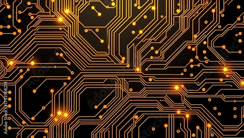 Abstract circuit board with golden patterns, illustrating modern technology.