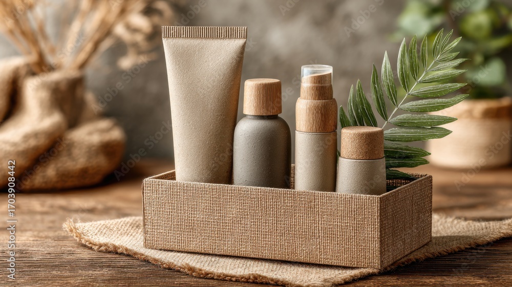Naklejka premium Sustainable cosmetic gift box with eco friendly containers