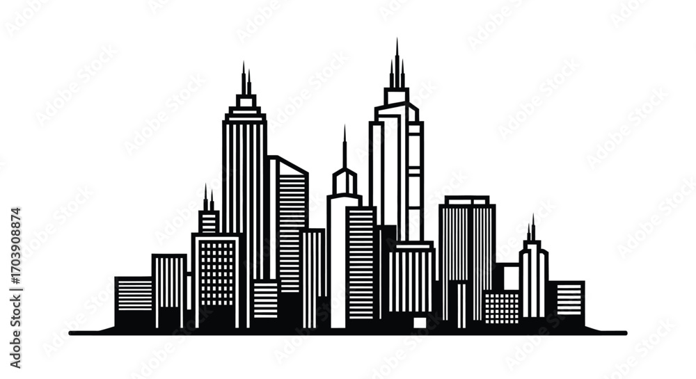 Obraz premium Modern Cityscape Skyline Silhouette Illustration