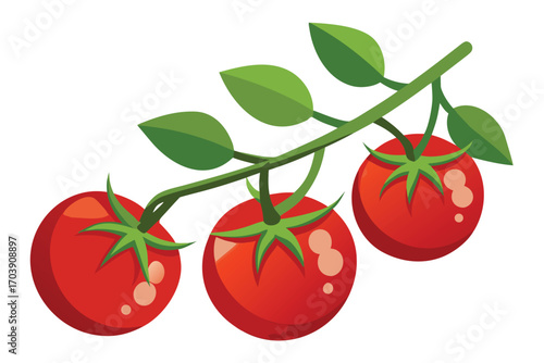 Vibrant Cluster of Tomatoes with Lush Green Leaves A Colorful and Appetizing Still Life Vegetable Medley