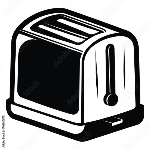 Monochrome Toaster Illustration with Bread Slices Depicting Kitchen Appliance and Food Preparation, Outlined Design Style