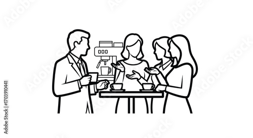 Business professionals enjoying coffee break discussions at work