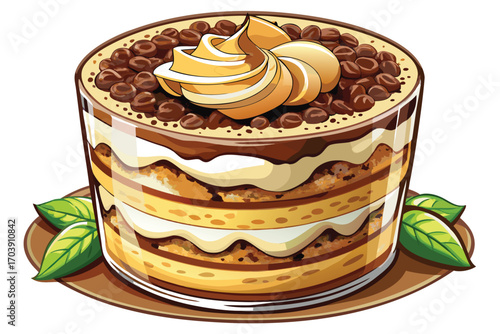 Delicious Isometric Tiramisu Dessert with Coffee Flavors and Cocoa Powder, a Sweet Italian Treat, Served in a Square Glass