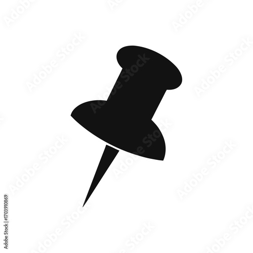 Simple black push pin icon on transparent background silhouette