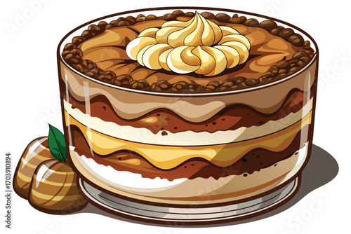 Delicious Isometric Tiramisu Dessert with Coffee Flavors and Cocoa Powder, a Sweet Italian Treat, Served in a Square Glass