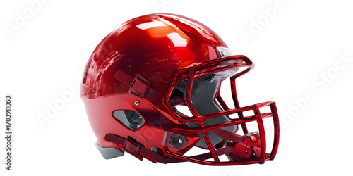 Shiny metallic red football helmet with black background