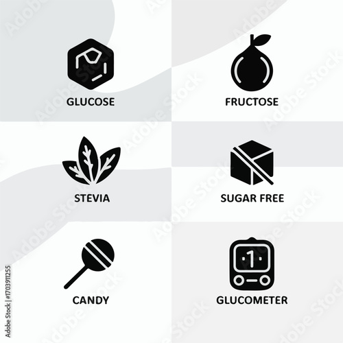 Minimalist Black and White Sugar and Sweeteners Solid Icon Set