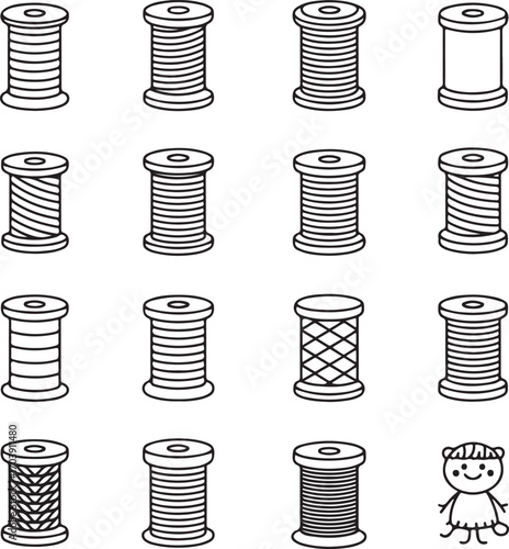 silhouette vector Classic Thread Spool in set icon