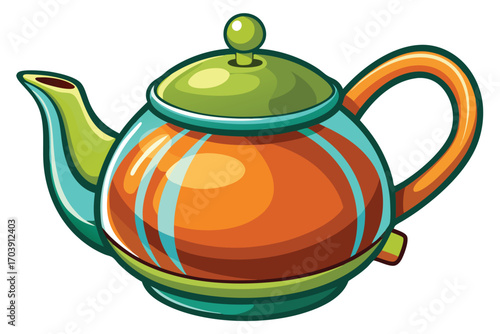 Charming Cartoon Teapot Illustration with Elegant Handle and Decorative Bands Adds a Touch of Whimsy to Tea Time