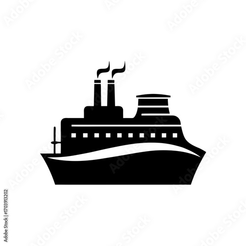 Silhouette of a cruise ship on transparent background