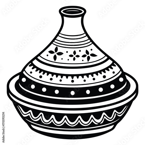 Silhouette of an Antique Middle Eastern Ewer A Black and White Depiction of Traditional Vessel Design With an Elegant Spout