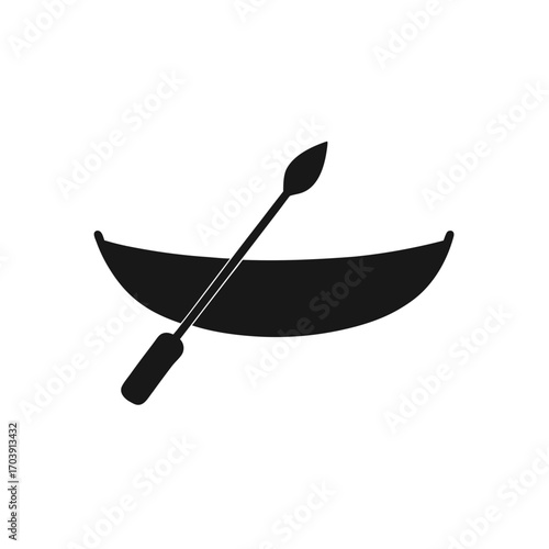 Simple boat with an oar on transparent background silhouette