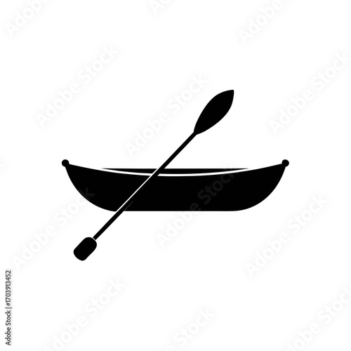 Silhouette boat with oar on transparent background