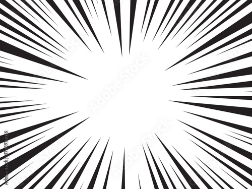 Manga comic explosion, motion or movement effect, vector background. Manga anime cartoon radial speed lines and abstract pattern for comic book burst, flash ray or explode bang action	