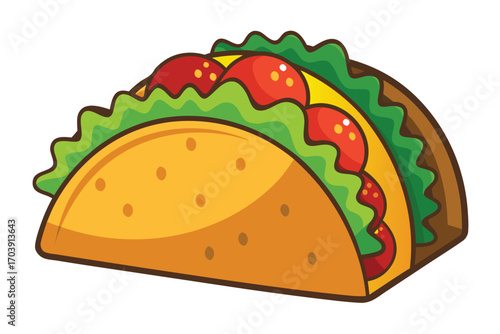 Whimsical Cartoon Tacos Stacked Together with Colorful Fillings and Detailed Textures Creating a Playful and Delicious Food Illustration