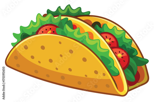 Whimsical Cartoon Tacos Stacked Together with Colorful Fillings and Detailed Textures Creating a Playful and Delicious Food Illustration