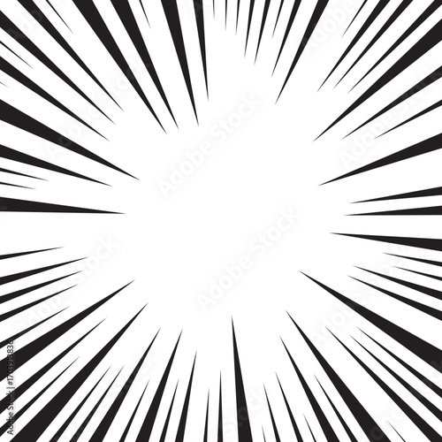 Manga comic explosion, motion or movement effect, vector background. Manga anime cartoon radial speed lines and abstract pattern for comic book burst, flash ray or explode bang action	
