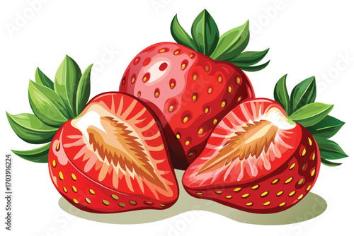 Vibrant and Luscious Strawberry Arrangement A Tempting Still Life of Nature's Candy and Green Leaves Promising Deliciousness and Freshness