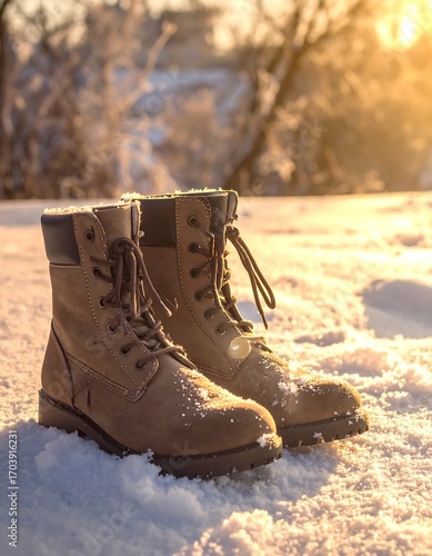 Winter boots in the snow