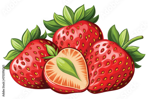 Vibrant and Luscious Strawberry Arrangement A Tempting Still Life of Nature's Candy and Green Leaves Promising Deliciousness and Freshness