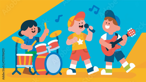 illustration of a child playing a musical instrument vector design template