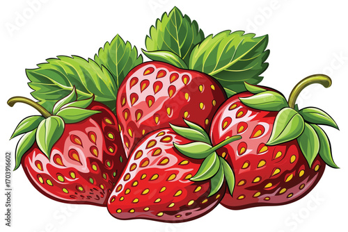 Vibrant and Luscious Strawberry Arrangement A Tempting Still Life of Nature's Candy and Green Leaves Promising Deliciousness and Freshness