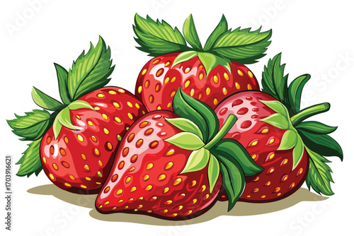 Vibrant and Luscious Strawberry Arrangement A Tempting Still Life of Nature's Candy and Green Leaves Promising Deliciousness and Freshness