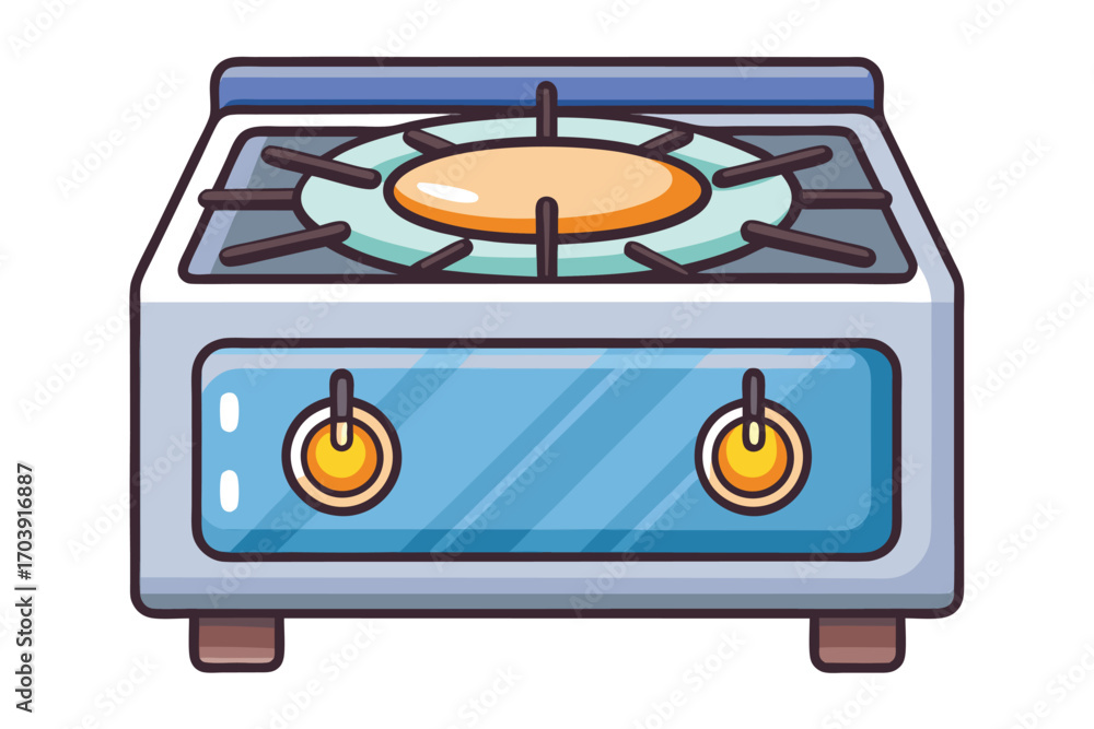 Fototapeta premium Stylized Isometric Gas Stove Illustration A Nostalgic Kitchen Appliance with Detailed Flame and Control Knobs Design