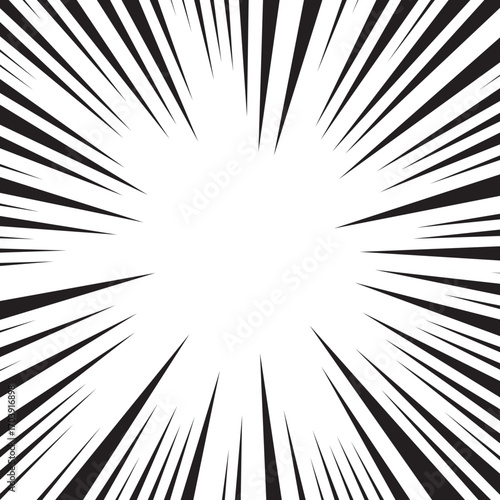 Manga comic explosion, motion or movement effect, vector background. Manga anime cartoon radial speed lines and abstract pattern for comic book burst, flash ray or explode bang action	