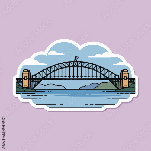 Sydney harbour bridge illustration with cloud background, ideal for travel, architecture, or citythemed designs, showcasing the iconic landmarks grandeur and beauty