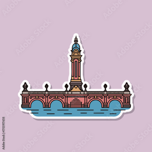 Toulouse pont neuf illustration with tower, perfect for travel, architecture, or citythemed designs, capturing the historical charm and beauty of the iconic bridge