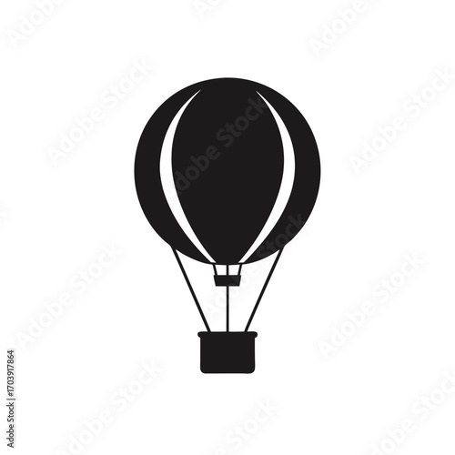 Black hot air balloon icon on transparent background silhouette