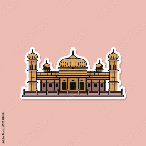 A sticker of the golden temple in amritsar, india, a prominent sikh gurdwara known for its golden dome and sacred pool, showcasing its architectural beauty and cultural significance