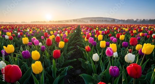 Vibrant Tulip Field Sunrise.