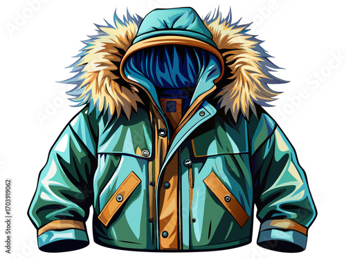 A high-quality vector illustration of an arctic parka jacket, isolated on a white background