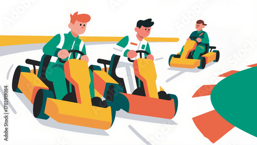 illustration of children playing go-karts vector design template