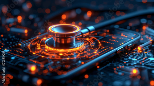 Digital Health Technology – Smartphone with Stethoscope Concept