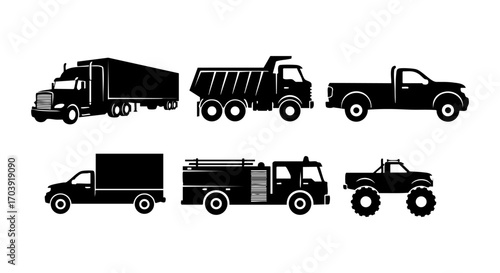 Truck Silhouette Vector Set | Commercial, Construction & Specialized Vehicle Illustrations