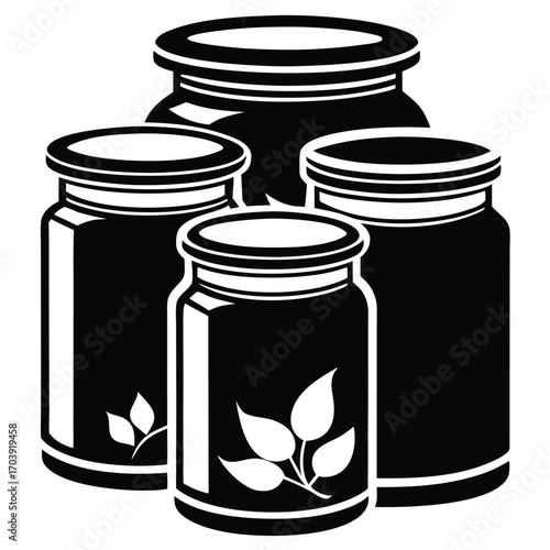 Black and White Illustration of Three Spice Jars with Varying Fillings Standing Side By Side on a White Background