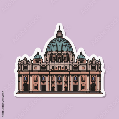 St peters basilica sticker on a lilac background, a iconic landmark in vatican city, rome, italy, showcasing renaissance architecture and religious significance, travel destination
