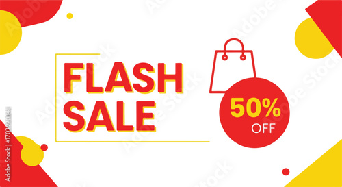 Flash Sale Banner Vector with 50% Discount in Red and Yellow Design