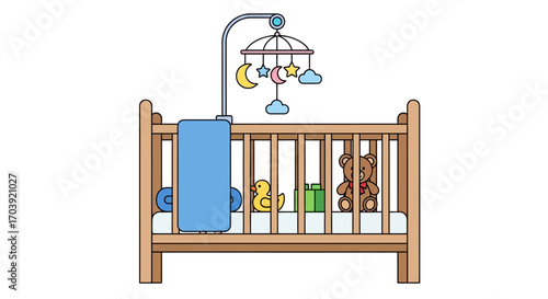 Vector Illustration of Wooden Baby Crib